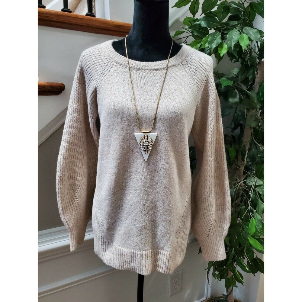 Pink Clover Women's Beige Polyester Round Neck Long Sleeve Knit Sweater Size S